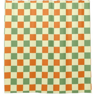 Cortina Para Box Padrão de Gingham - Laranja Verde Marrom