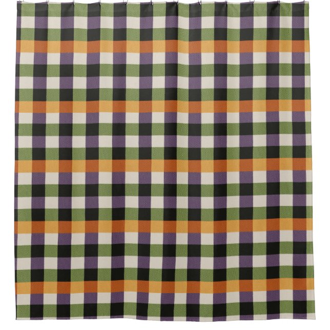 Cortina Para Box Padrão de gingham preto e roxo do Halloween (Frente)