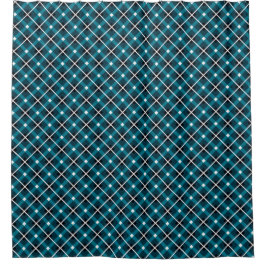 Cortina Para Box Padrão de Grade Geométrica Azul e Marinho
