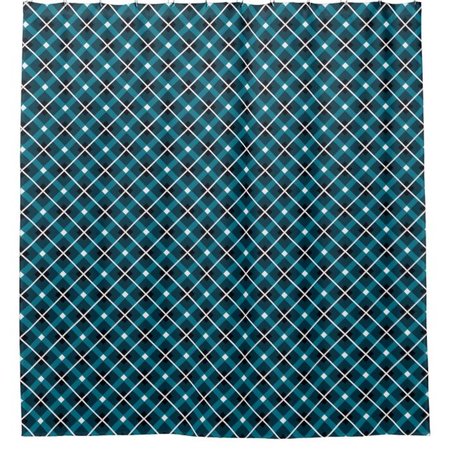 Cortina Para Box Padrão de Grade Geométrica Azul e Marinho (Frente)