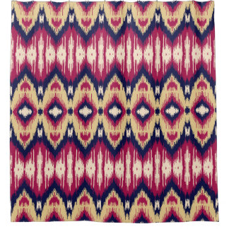 Cortina Para Box Padrão de ikat chevron azul-rosa étnico T