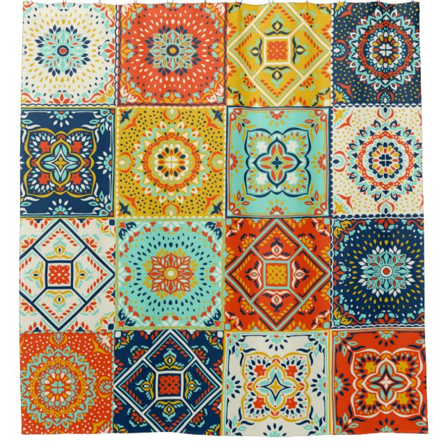 Cortina Para Box Padrão de ilustração do mosaico do azulejo marroqu (Frente)