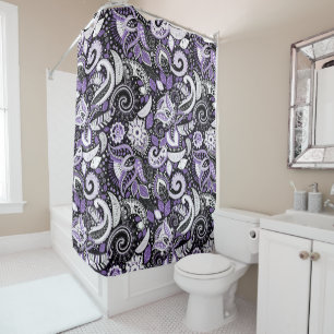 Cortina Para Box Padrão de impressão paisley branco roxo preto