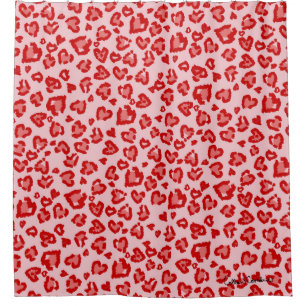 Cortina Para Box Padrão de Leopardo Corações em Vermelho sobre Rubo