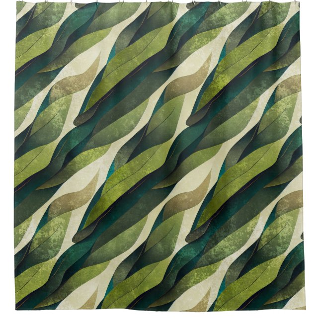 Cortina Para Box Padrão de Leque Art Déco Verde Terroso (2) (Frente)