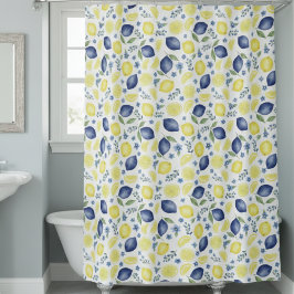 Cortina Para Box Padrão de Limão Country Francês Azul