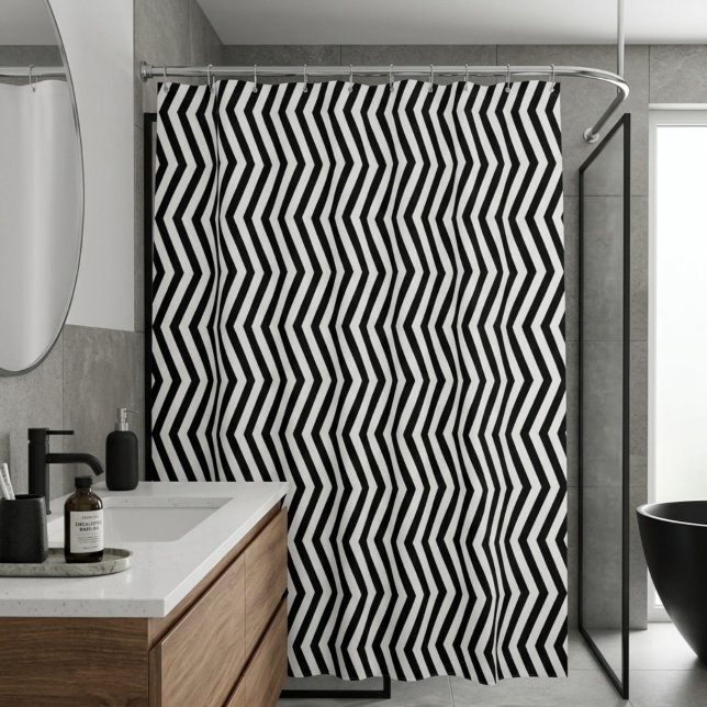 Cortina Para Box Padrão de Linhas Geométricas Monocromáticas (Criador carregado)