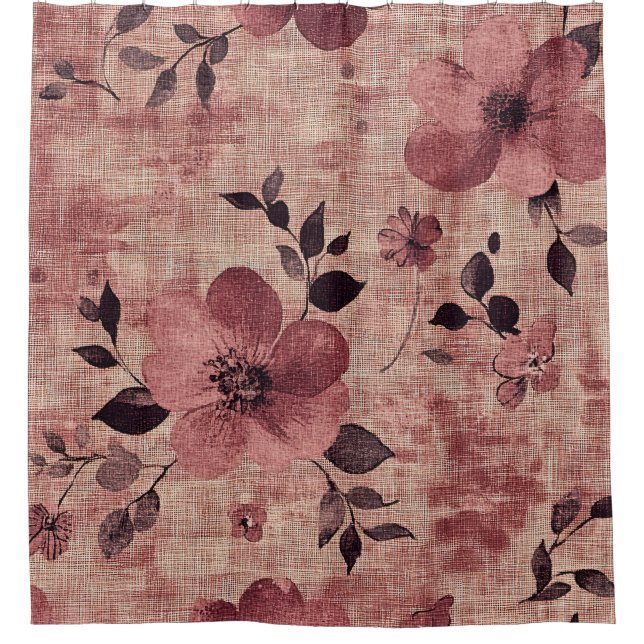 Cortina Para Box Padrão de Linho Floral Rosa Rustico (2) (Frente)