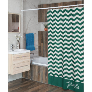 Cortina Para Box Padrão de listra ziguezague em chevron verde-teal