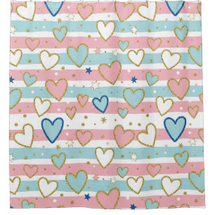 Cortina Para Box Padrão de Listras Coração Pastel com Brilho (3)