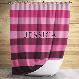 Cortina Para Box Padrão de Listras Rosa com Nome Personalizado