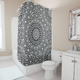 Cortina Para Box Padrão de Mandala Preto e Branco Moderno