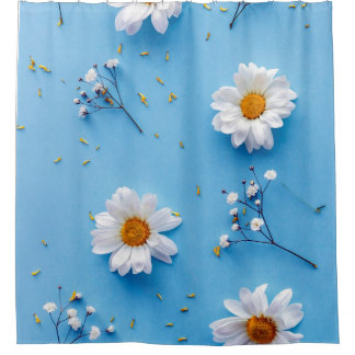 Cortina Para Box Padrão de margarida floral - Azul claro