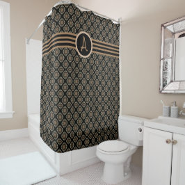 Cortina Para Box Padrão de Monograma Clássico Preto e Dourado