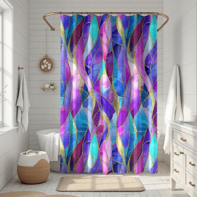 Cortina Para Box Padrão de mosaico de vitral roxo e azul (Criador carregado)