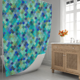 Cortina Para Box Padrão de mosaico marroquino aqua azul