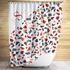 Cortina Para Box Padrão de Mosaico Terrazzo Monograma Moderno
