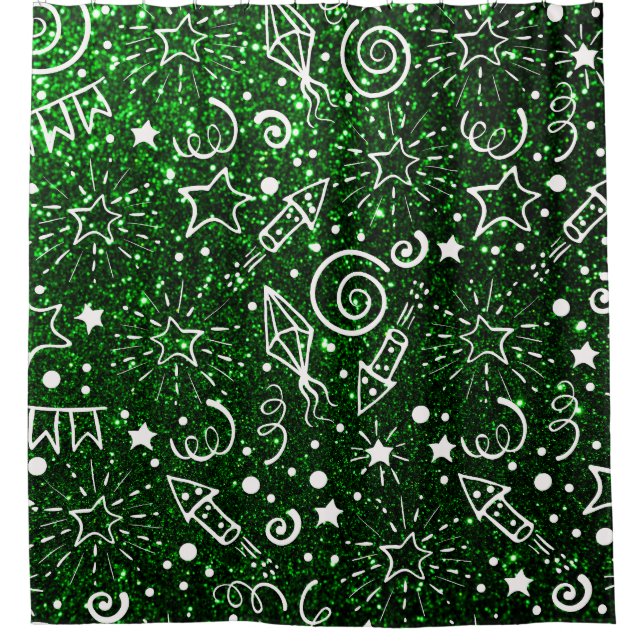 Cortina Para Box Padrão de Natal Branco Verde (Frente)