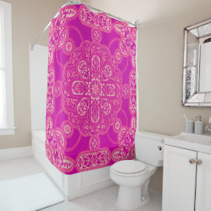 Cortina Para Box Padrão de Ornamentado Púrpura Cor-de-rosa colori