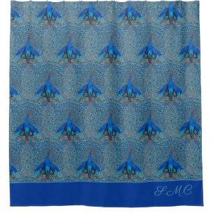 Cortina Para Box Padrão de Pavão Azul-Teal Azul-Turquoise Luxe Mono