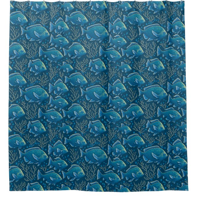 Cortina Para Box Padrão de Peixe Azul (Frente)