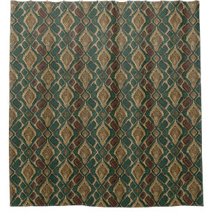 Cortina Para Box Padrão de Pele de Cobra Verde e Dourado - Estampa