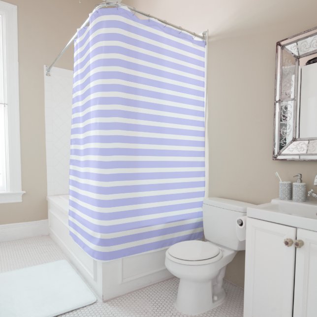 Cortina Para Box Padrão De Periwinkle E Stripes Brancas Clássicas  (In Situ)