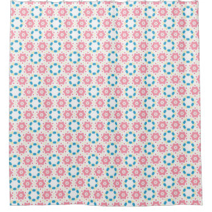 Cortina Para Box Padrão de pontos azuis da flor rosa estrelada
