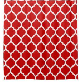 Cortina Para Box Padrão de Quatrefoil Marroquino Branco Vermelho