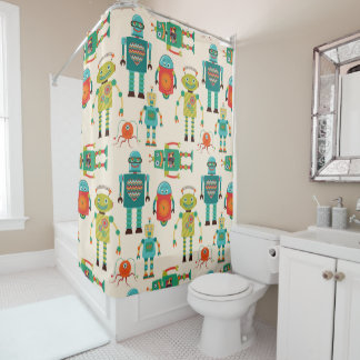 Cortina Para Box Padrão de retrorobôs coloridos