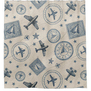 Cortina Para Box Padrão de selo de passaporte de aviação vintage (1
