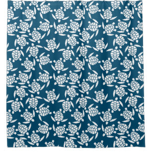 Cortina Para Box Padrão de Silhueta de Tartaruga Branca e Azul