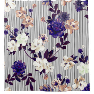 Cortina Para Box Padrão de Silhueta Preta das Flores de Mola