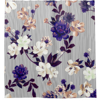 Cortina Para Box Padrão de Silhueta Preta das Flores de Mola