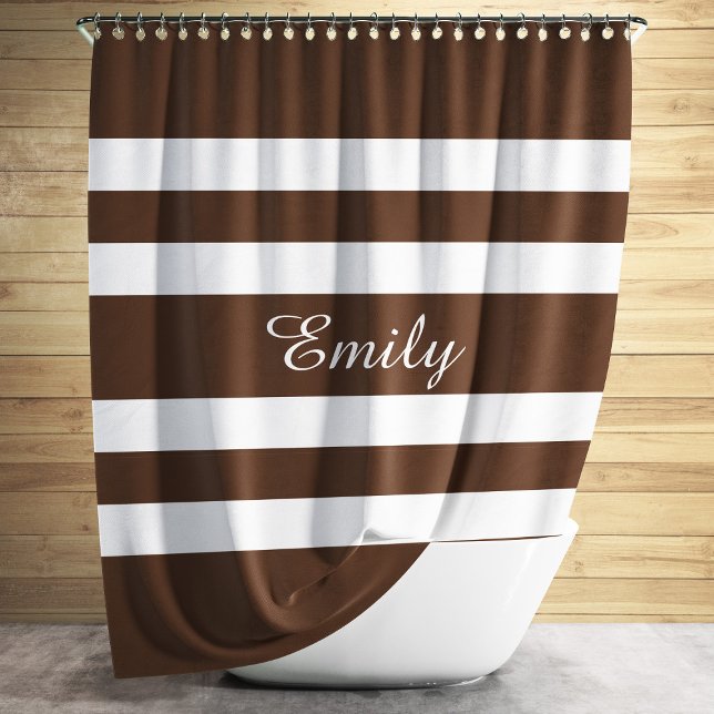 Cortina Para Box Padrão de Stripes Castanho Moderno (Modern Brown Stripes Pattern Shower Curtain)