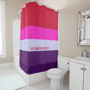 Cortina Para Box Padrão de Stripes Vermelhas, Rosa e Púrpura