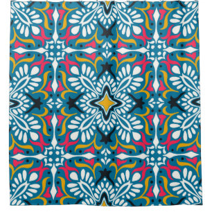 Cortina Para Box Padrão de Talavera. Uma manta de retalhos indiana