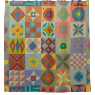 Cortina Para Box Padrão de Talavera. Uma manta de retalhos indiana.