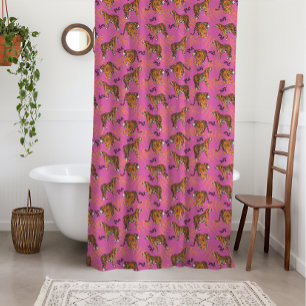 Cortina Para Box Padrão de Tigre Quirky em rosa brilhante