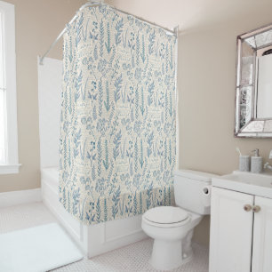Cortina Para Box Padrão de Toile Francês de Flor Silvestre Azul Vin
