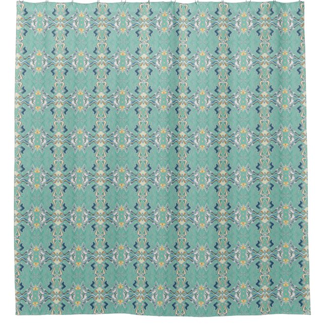 Cortina Para Box Padrão de Wallpaper Único Chic Turquoise (Frente)