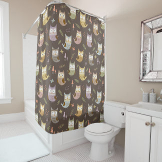 Cortina Para Box Padrão de Woodland Owl, Crianças Brown Bathroom