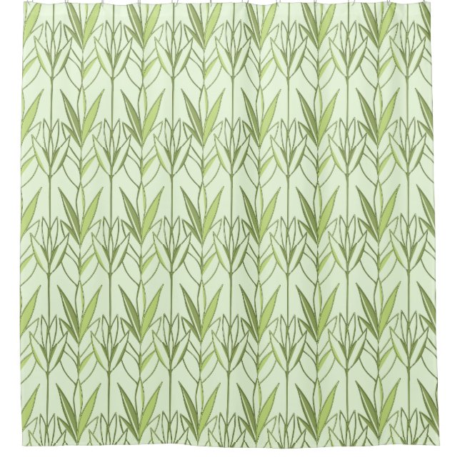 Cortina Para Box Padrão Deco de Folhagem Tropical Pastel Verde (Frente)