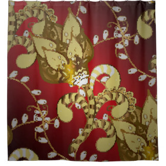 Cortina Para Box Padrão decorativo venenoso em vermelho, amarelo e 