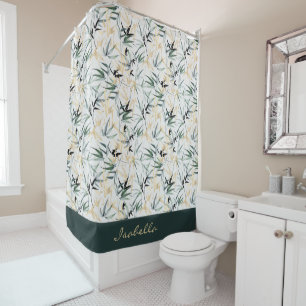 Cortina Para Box Padrão Dourado de bambu verde com aquarela japones