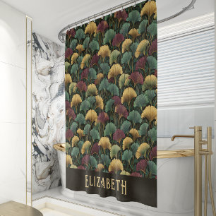 Cortina Para Box Padrão Elegante de Ginkgo Monograma Nome Tons de J