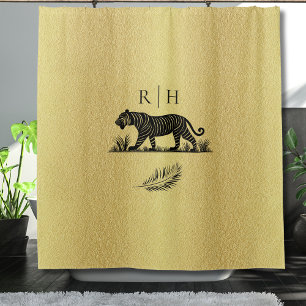 Cortina Para Box Padrão Elegante Monograma Preto Dourado