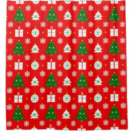 Cortina Para Box Padrão Festivo de Natal com Árvores, Flocos de Nev