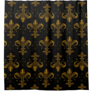 Cortina Para Box Padrão Fleur-de-lis ouro de vintage
