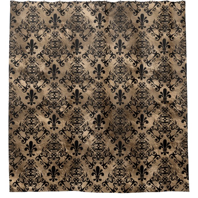 Cortina Para Box Padrão Fleur-de-lis preto em ouro (Frente)